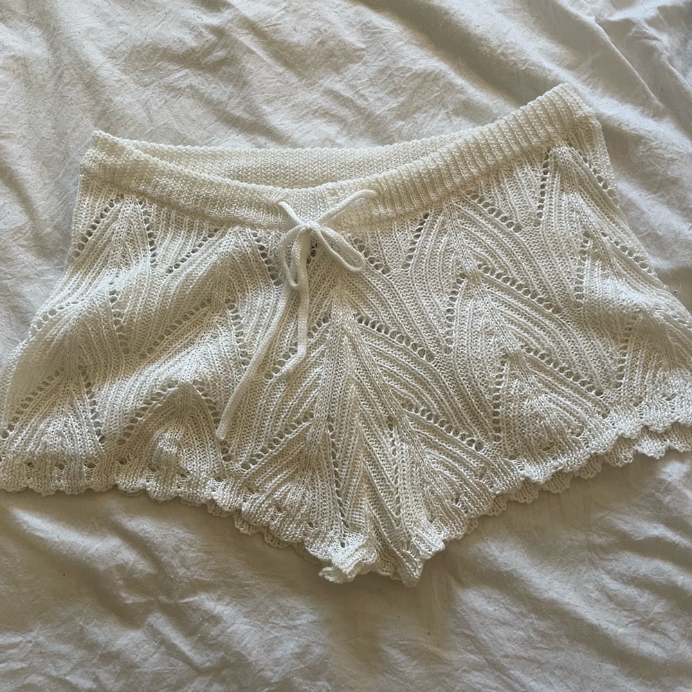White Knit Lace Shorts